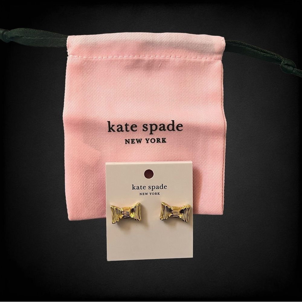 New With Tags The Kate Spade Gold Tone Bow Stud Earrings with Dust Bag